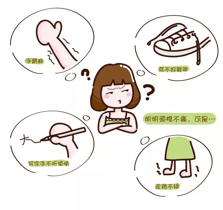手臂麻、系不好鞋帶、寫(xiě)字手不聽(tīng)使喚、明明頸椎不痛可是、走路不穩(wěn)